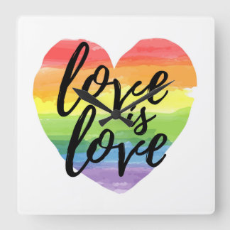 Horloge Carrée L'Amour | Rainbow Watercolor