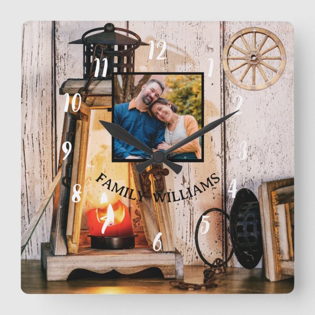 Horloge Carrée Lampe à lanterne rustique personnalisée en bois Vi (Recto)