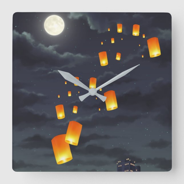 Horloge Carrée Lampe Sky/Lampe jaune/Lumière nocturne (Recto)