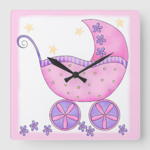 Horloge Carrée Landau pour bébé rose personnalisé