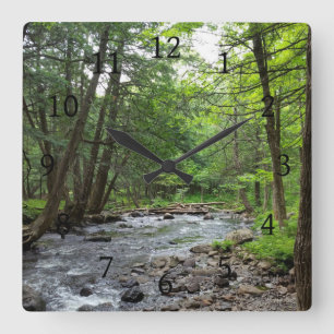 Horloge Carrée Landscape Photo 1 Forest River Woods Green