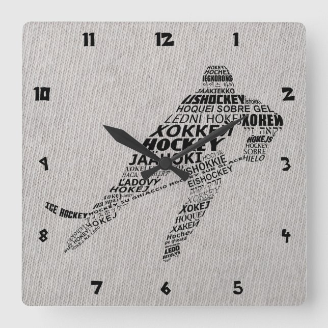 Horloge Carrée Langues de hockey sur glace (Recto)