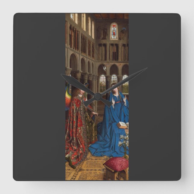 Horloge Carrée L'Annonciation de Van Eyck Premium Lumière Cathédr (Recto)