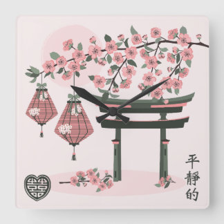 Horloge Carrée lanterne paysagère orientale et art numérique fleu