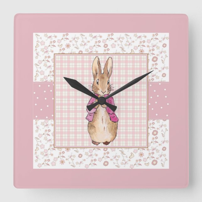 Horloge Carrée Lapin de Pâques Classique (Recto)