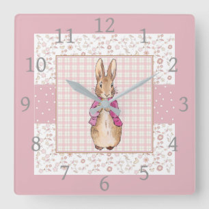 Horloge Carrée Lapin de Pâques classique veste rose