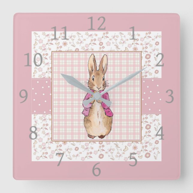 Horloge Carrée Lapin de Pâques classique veste rose (Recto)