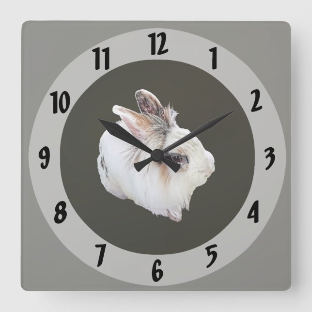 Horloge Carrée Lapin Lionhead tricolore (Recto)