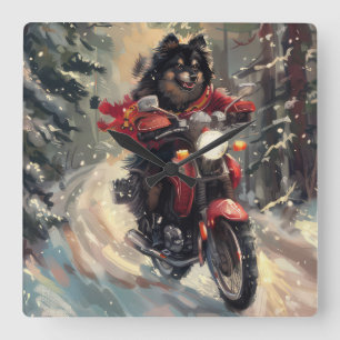 Horloge Carrée Lapphund Finlandais Chien à cheval Moto Noël