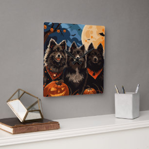 Horloge Carrée Lapphund finlandais Halloween Éffrayant
