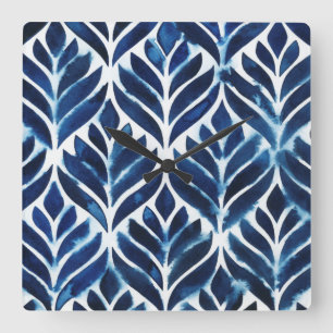 Horloge Carrée L'aquarelle de cobalt couvre de tuiles IV