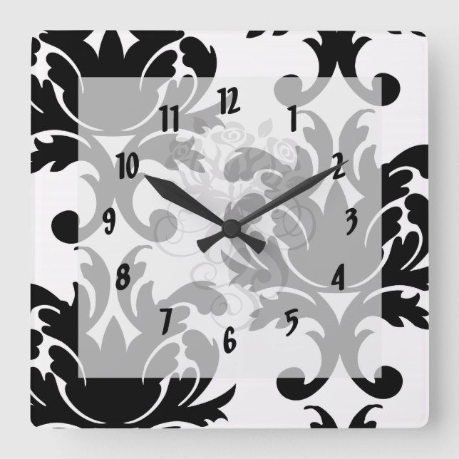 Horloge Carrée large et noir bold damask (Recto)