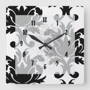 Horloge Carrée large et noir bold damask