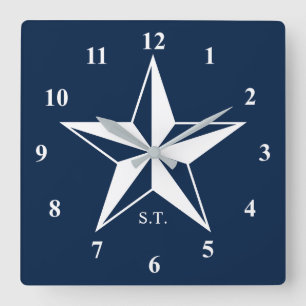 Horloge Carrée Large nautical star navy blue custom big