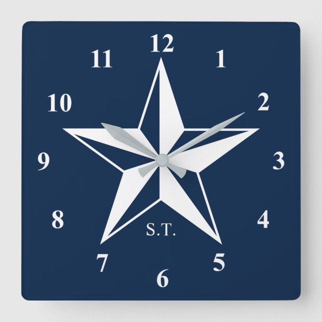 Horloge Carrée Large nautical star navy blue custom big (Recto)