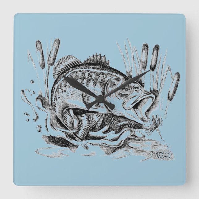 Horloge Carrée Largemouth Bass (Recto)