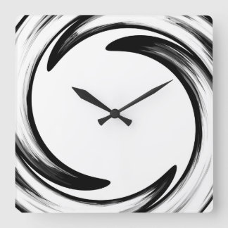 Horloge Carrée L'art Abstrait noir de la vague