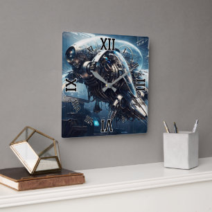 Horloge Carrée L'art de l'IA du drone Raspian Dynamorph par Xzend