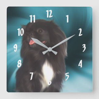 Horloge Carrée L'art du chien Pekingese noir