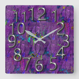Horloge Carrée L'Art-du-Temps_Splatter-Cloth-Purple-Chrome