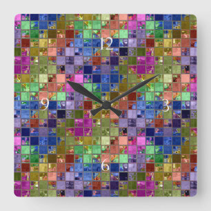 Horloge Carrée L'art mosaïque de Sparkles Tiles Gems