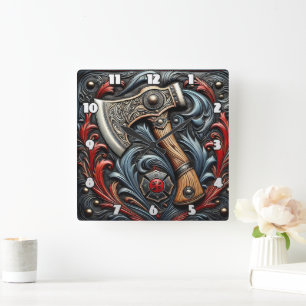 Horloge Carrée L'artisanat sur l'étalage avec un sapin pompier