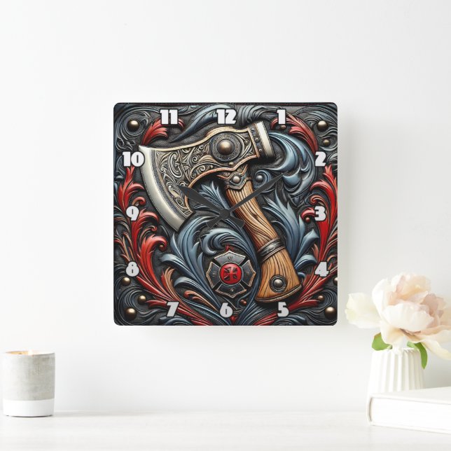 Horloge Carrée L'artisanat sur l'étalage avec un sapin pompier (Maison)