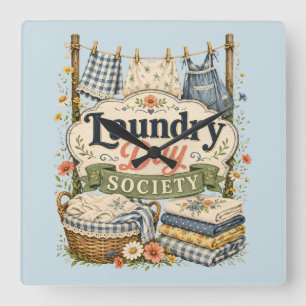 Horloge Carrée Laundry Day Society Cottagecore Florales