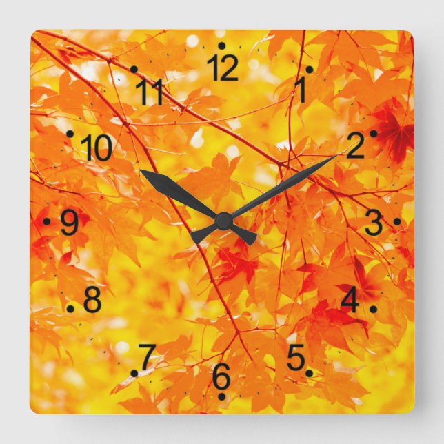 Horloge Carrée L'automne de l'automne laisse Orange (Recto)