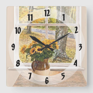 Horloge Carrée L'automne vu à travers une fenêtre