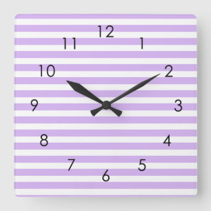 Horloge Carrée Lavande Horizontale Stripes Pastel Striped Lilac
