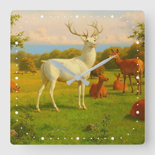 Horloge Carrée Le Cerf De Chien Blanc En Plein Air Nature (Recto)