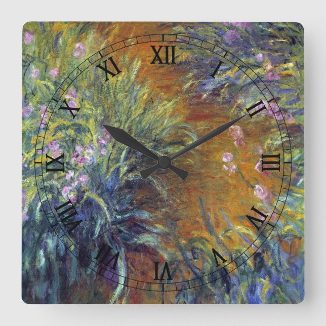 Horloge Carrée Le chemin à travers les Irises par Claude Monet (Recto)