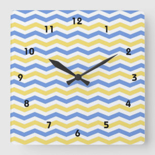 Horloge Carrée Le chevron moderne, tendance, élégant, bleu et j