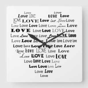 Horloge Carrée Le Cloud du coeur amoureux - Noir sur blanc