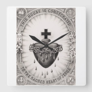 Horloge Carrée Le Coeur le plus sacré de Jésus-Christ