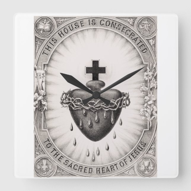 Horloge Carrée Le Coeur le plus sacré de Jésus-Christ (Recto)
