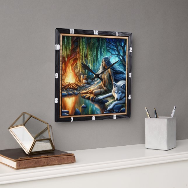 Horloge Carrée Le crépuscule indien : Le Verbe Sacré (Bureau)