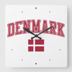 Horloge Carrée Le Danemark + Drapeau