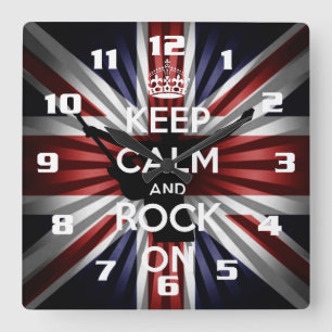 Horloge Carrée Le drapeau britannique et Keep calm and Rock On