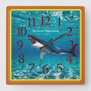 Horloge Carrée Le grand requin blanc