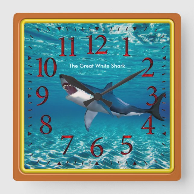 Horloge Carrée Le grand requin blanc (Recto)