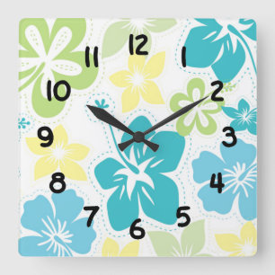 Horloge Carrée Le Hawaïen tropical de ketmie fleurit le décor