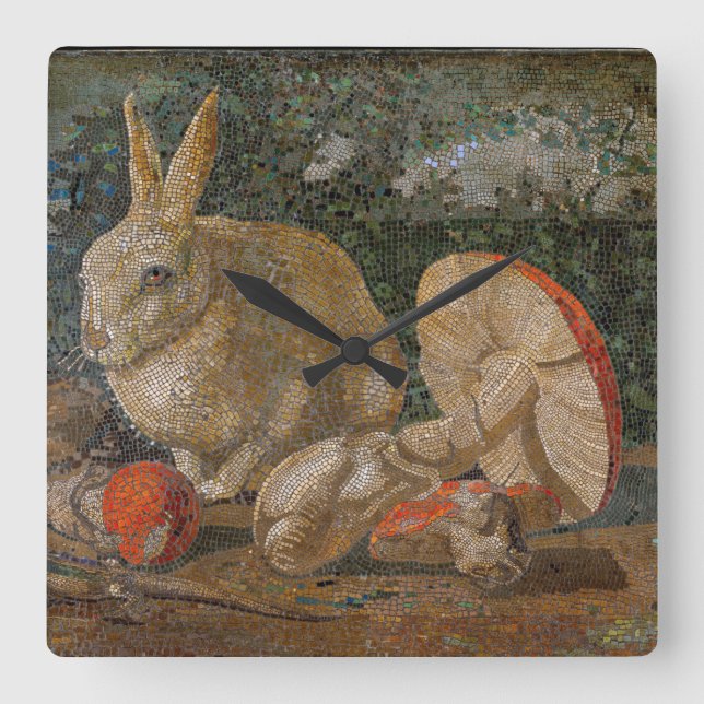 Horloge Carrée Le lapin de mosaïque et la nature des champignons  (Recto)