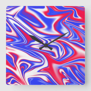Horloge Carrée "Le marbre rouge, blanc et bleu"