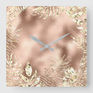 Horloge Carrée Le métal de feuilles de palmier d'or de Champaigne