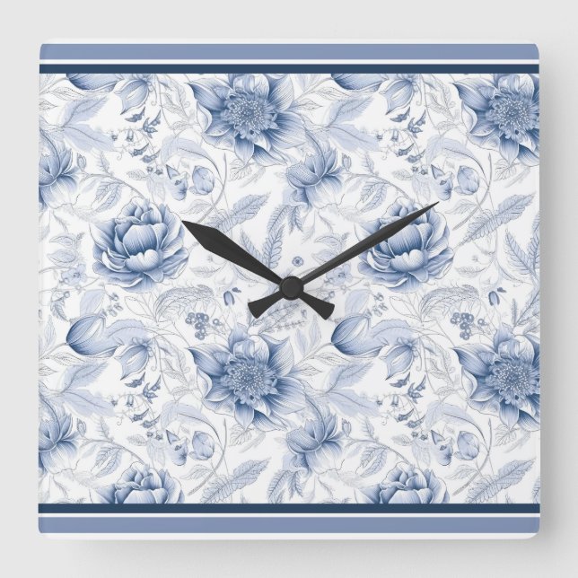 Horloge Carrée Le modèle floral Royal Blue Porcelain Vol.1 (Recto)