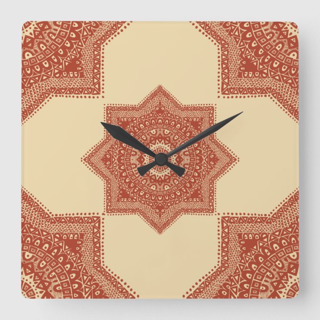 Horloge Carrée Le Motif rouge marocain (Recto)