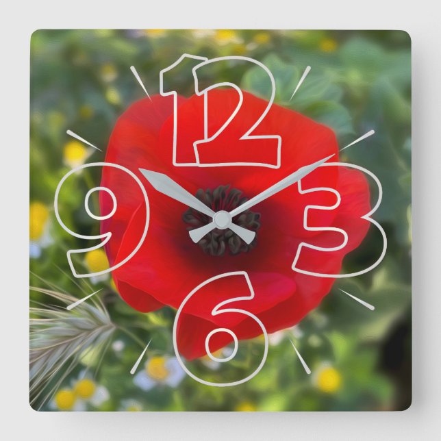 Horloge Carrée Le pavot rouge (Recto)