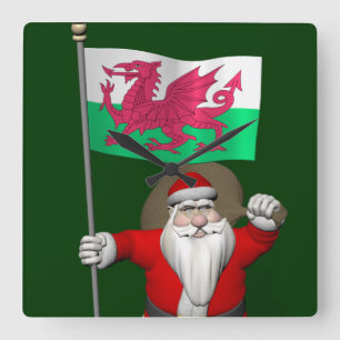 Horloge Carrée Le Père Noël Avec L'Enseigne Du Pays De Galles